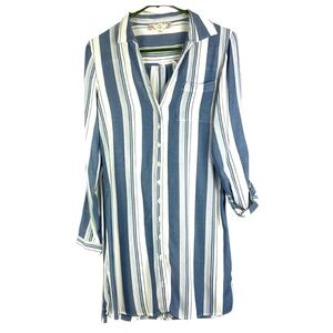 Pink Rose Vintage shirt dress striped long sleeve/roll tabs Sz S